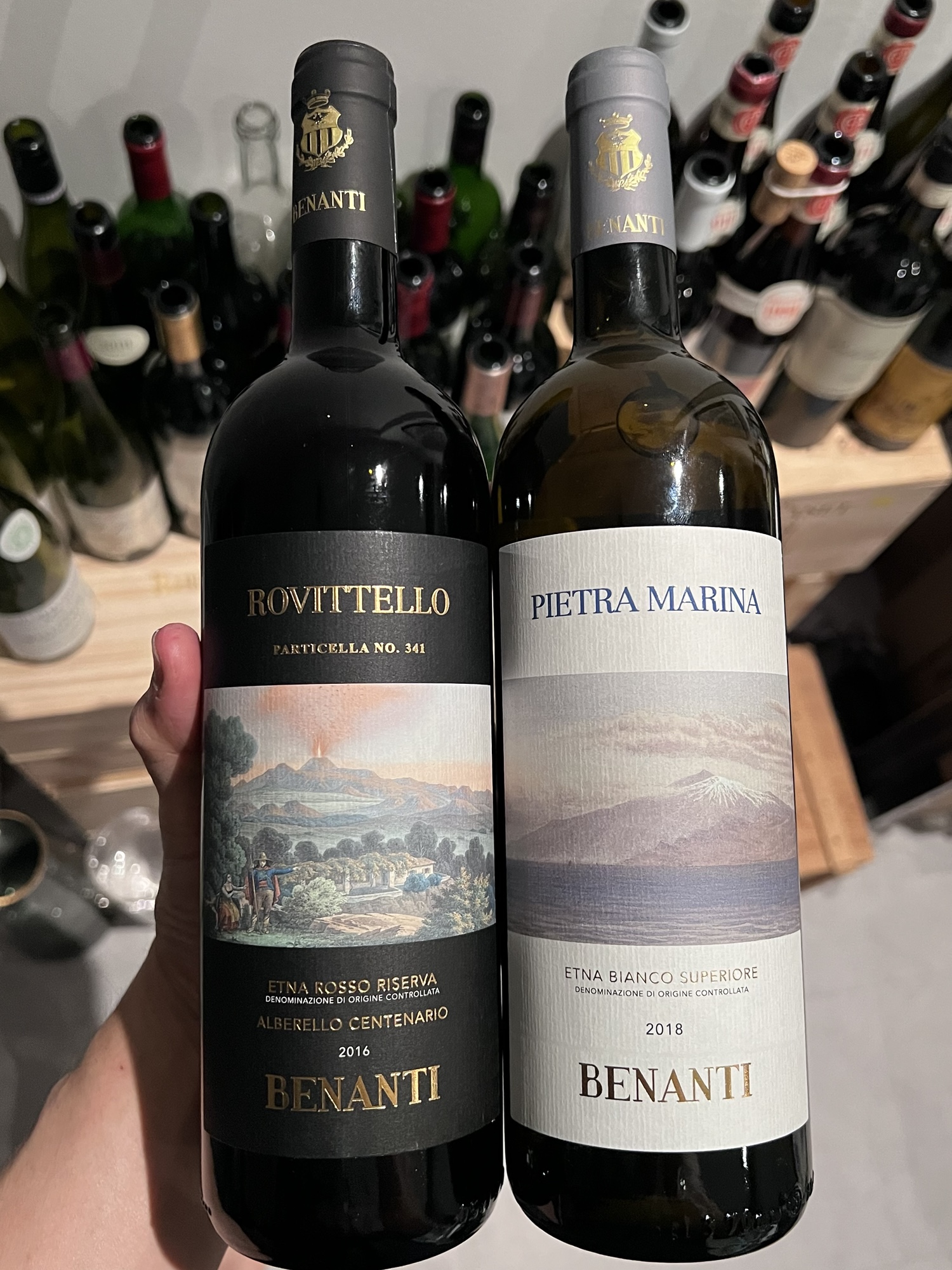 Benanti’s Pietra Marina Etna Bianco Superiore 2018, and Rovitello Particella no. 341 Alberello Centenario Etna Rosso Riserva 2016.