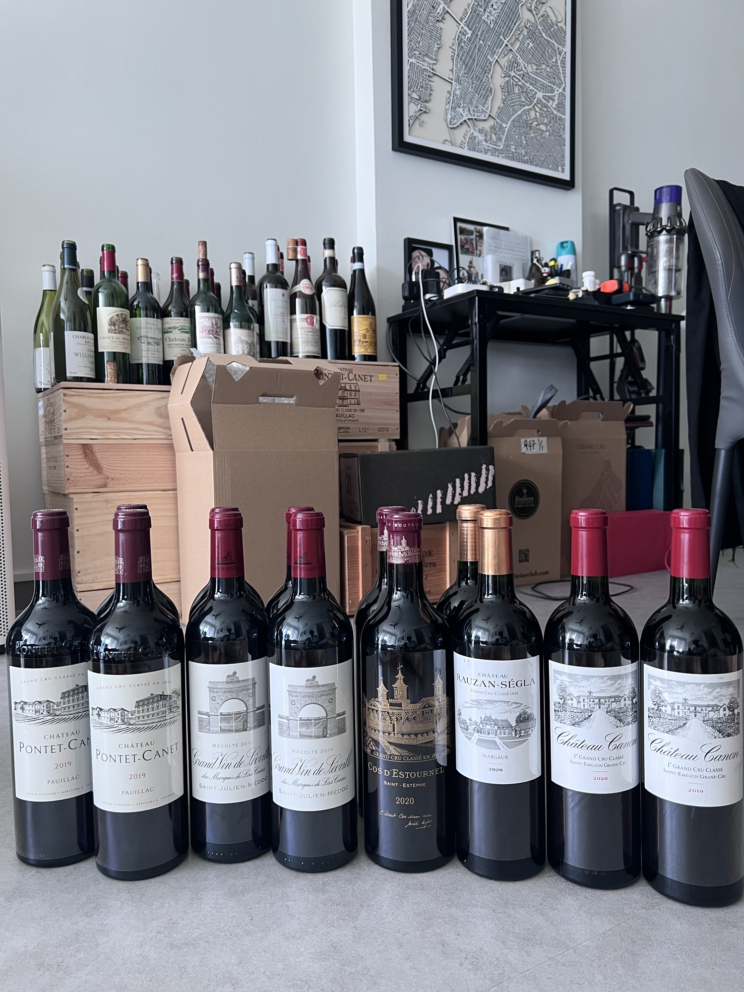Cornerstone sale haul: Pontet Canet 2019, Leoville Las Cases 2010, Rauzan Segla 2020, Canon 2019 and 2020.