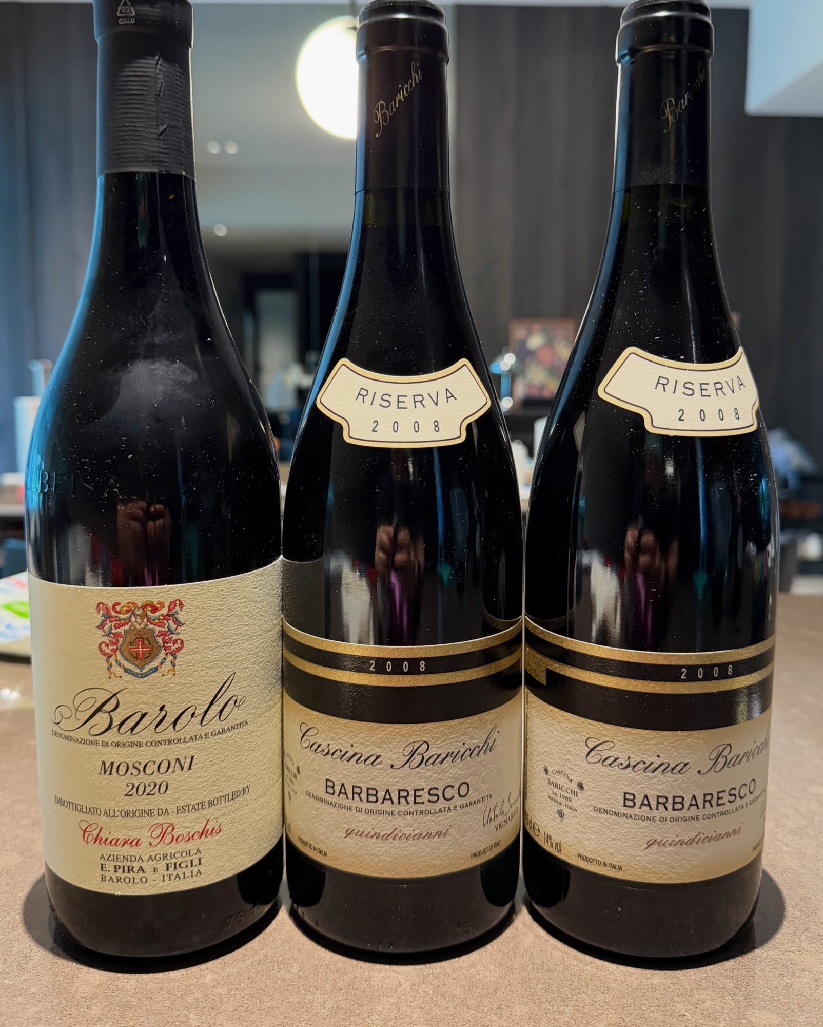 E. Pira e Figli Chiara Boschis Barolo ‘Mosconi’ 2020, and Cascina Baricchi Barbaresco Riserva Quindicianni 2008
