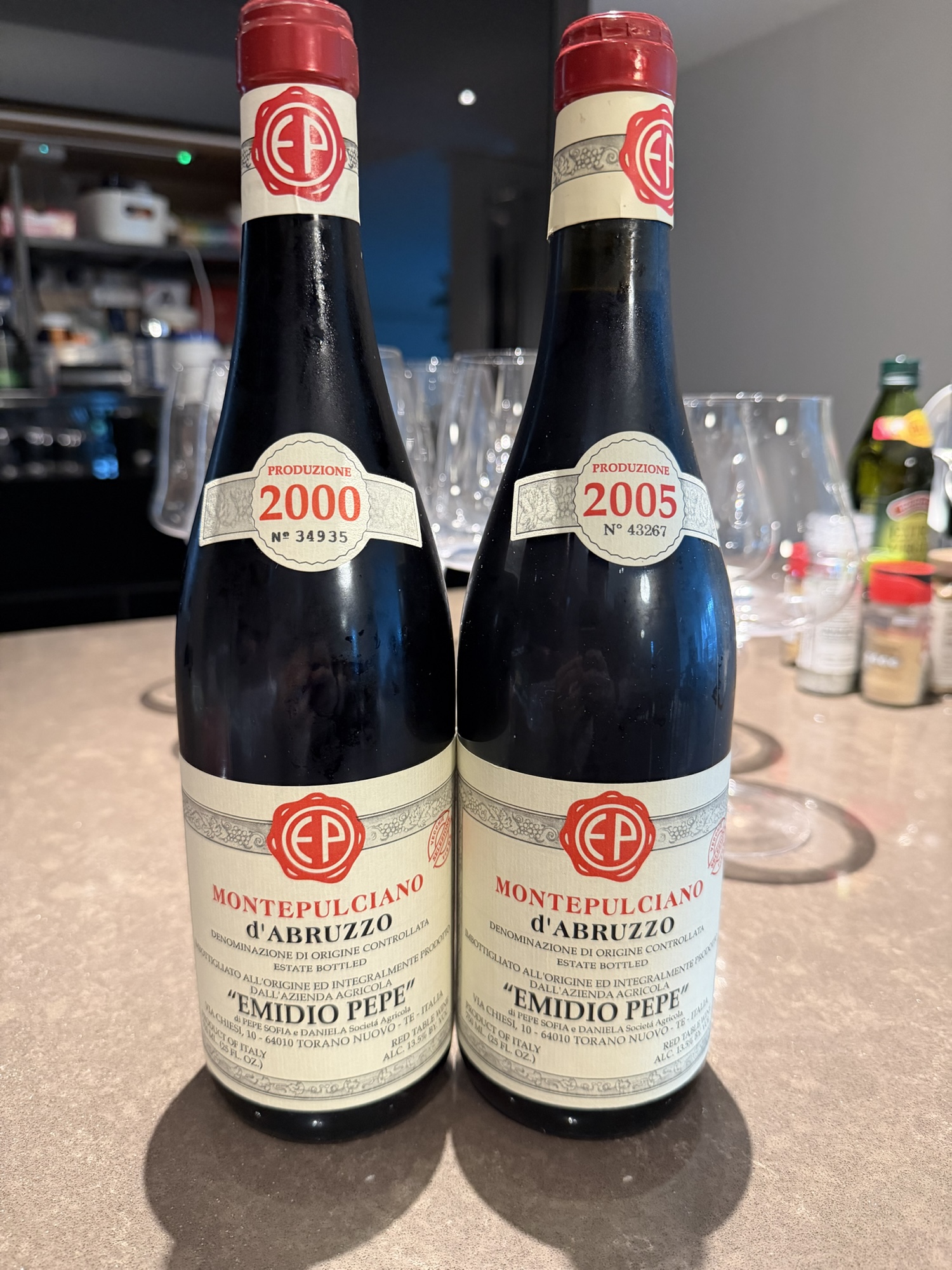 Emidio Pepe’s Montepulciano d’Abruzzo Vecchie Vigne 2000 (decanted 2021) and 2005.