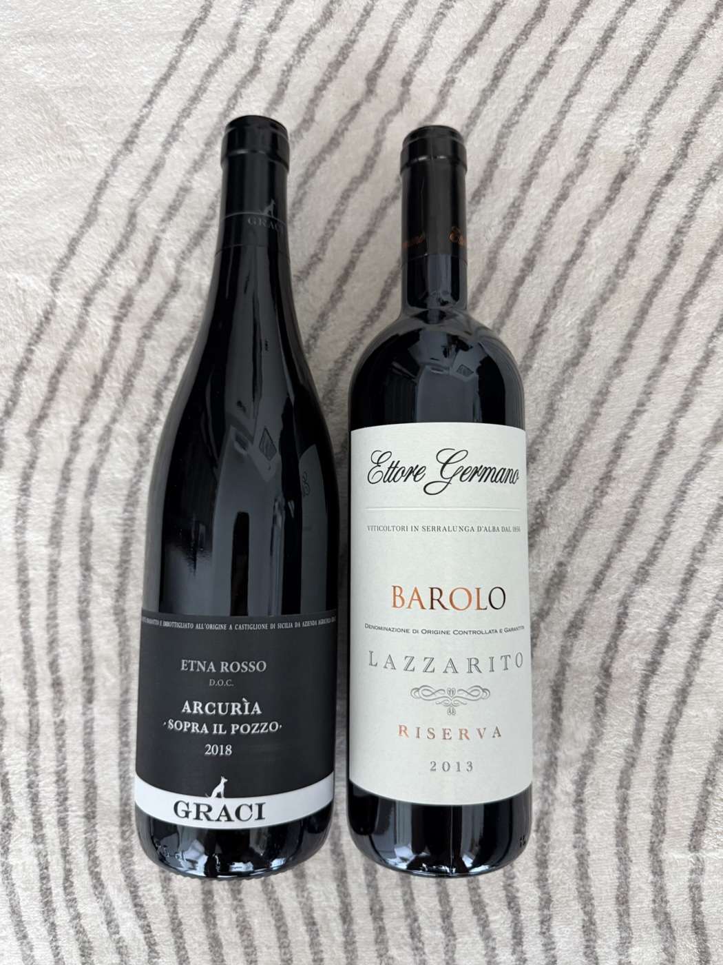 Graci ‘Arcuria Sopra Il Pozzo’ Etna Rosso 2018, and Ettore Germano ‘Lazzarito’ Barolo Riserva 2013.